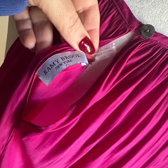 RAMY BROOK | Audrey High Neck Smocked Waist Midi Dress Magenta Pink | Size Large - Picture 8 of 8